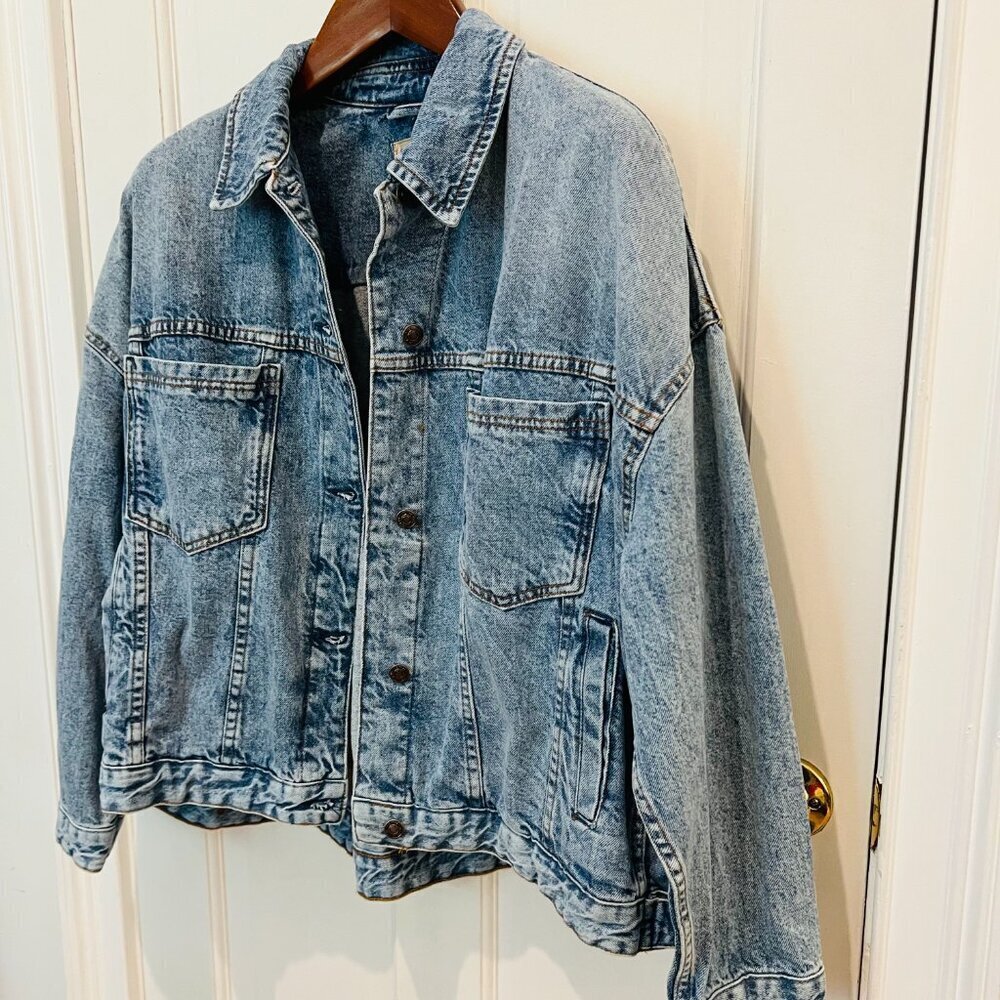 Free People Women's Denim Jacket Blue Cotton Blend Rumors Size L - We The Free - Picture 7 of 16